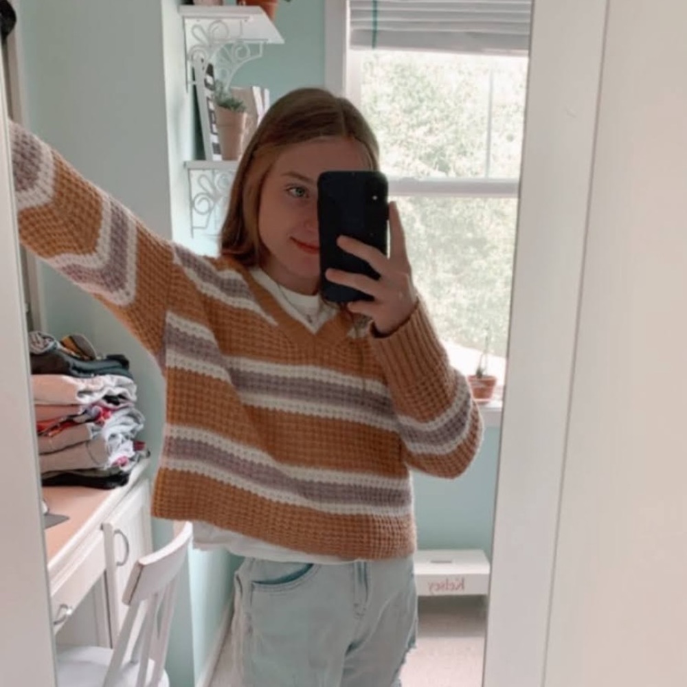 American Eagle Striped V-Neck Sweater